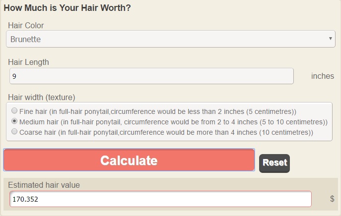 hair worth calculation