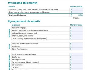 Consumer.gov - digital or printable monthly budget worksheet