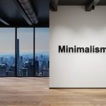 modern luxury loft with skyline view, wall with minimalism lettering.