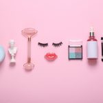 Beauty products on a pink background