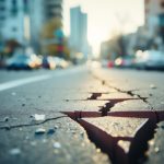 Cracks in the pavement after an earthquake