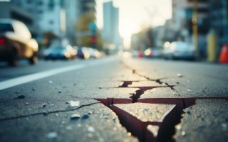 Cracks in the pavement after an earthquake