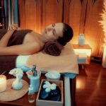 A woman laying down in a spa