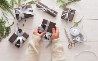 A group of gift-wrapped presents