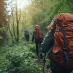 Gleeful adventurers trek through dense forests, encountering wildlife.