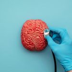 Doctor using a stethoscope to analyse a brain.
