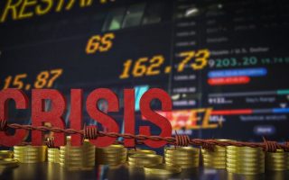 The word crisis in front of stock information