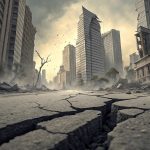 A city falling apart during an earthquake