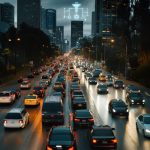 Heavy traffic in the city at night