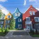 A colorful neighborhood with multiple cute houses