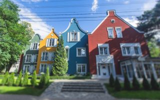 A colorful neighborhood with multiple cute houses