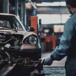A mechanic performing car maintenance