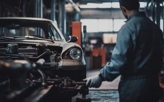 A mechanic performing car maintenance