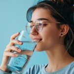 A woman drinking a lot of water for her health