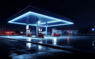 A gas station at night, when scams might happen.