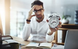 An employee rushing to work